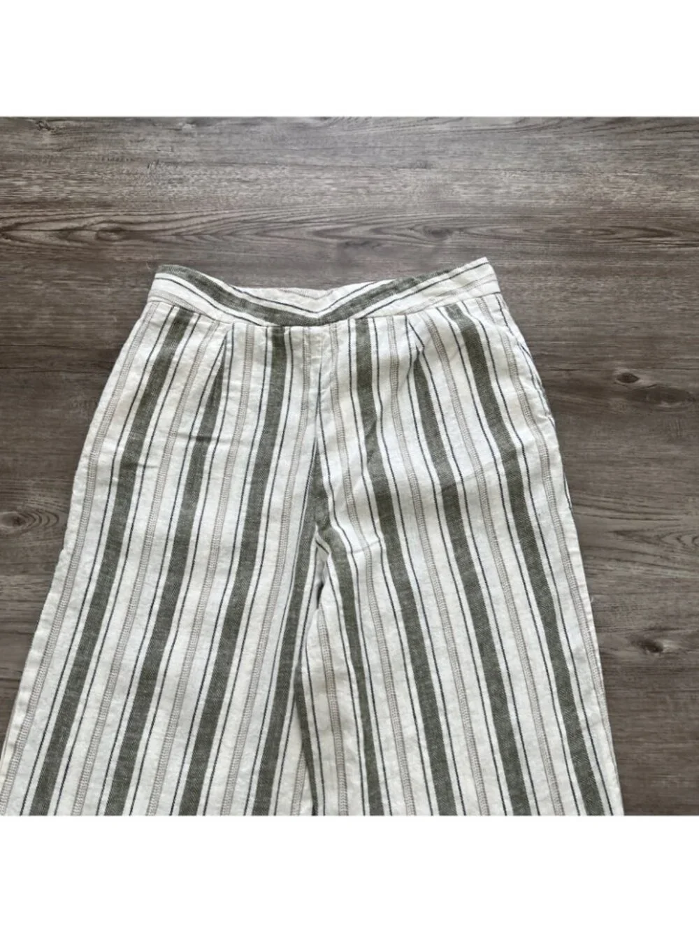 Zara Linen Blend Wide Leg Pants Womens XSmall High Waist‎ Striped Full Length